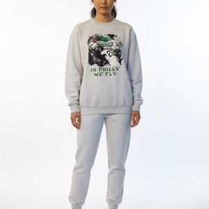 Gildan Gray Crewneck Sweater with Saquon FLY Green w/ left wrist patch